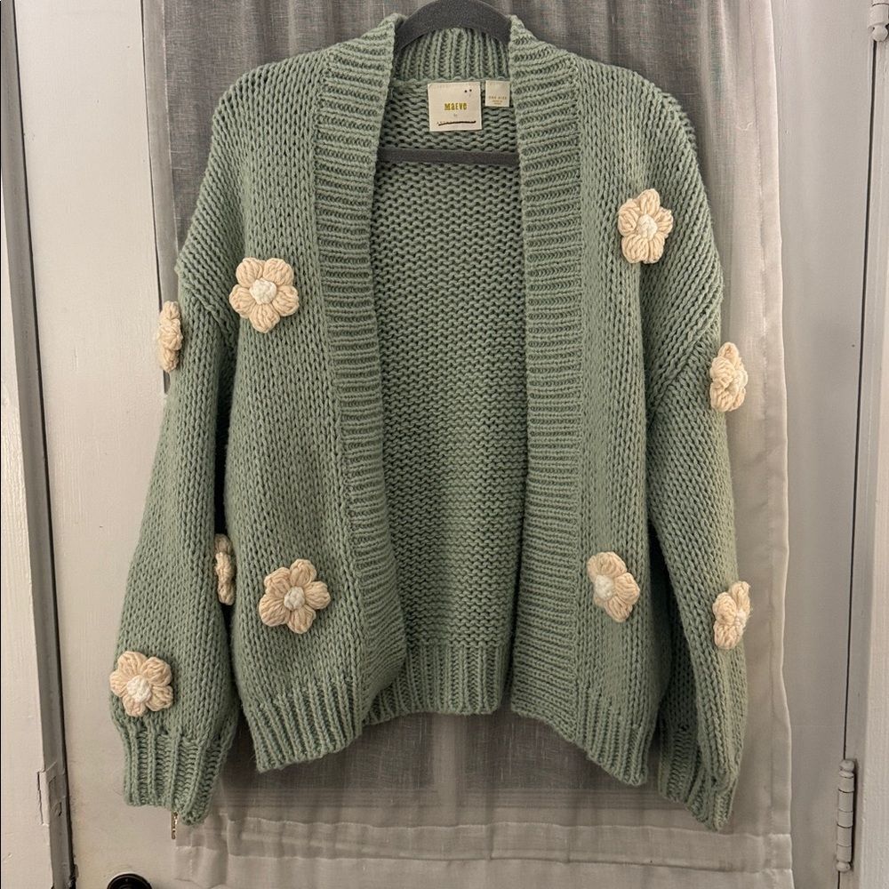 Anthropologie Susannah 3-D Flower Cardigan in Green NWOT - Picture 4 of 6